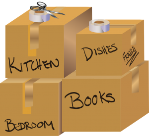 Image of moving house boxes all labelled with different rooms